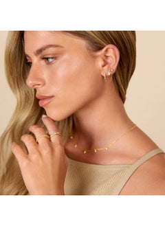 PAVOI 14K Yellow Gold Chain Earrings For Women | Double Piercing Dangle Chain Huggie Hoop Earrings | Cubic Zirconia Pearl Stud Earrings (Single)  - Image 2