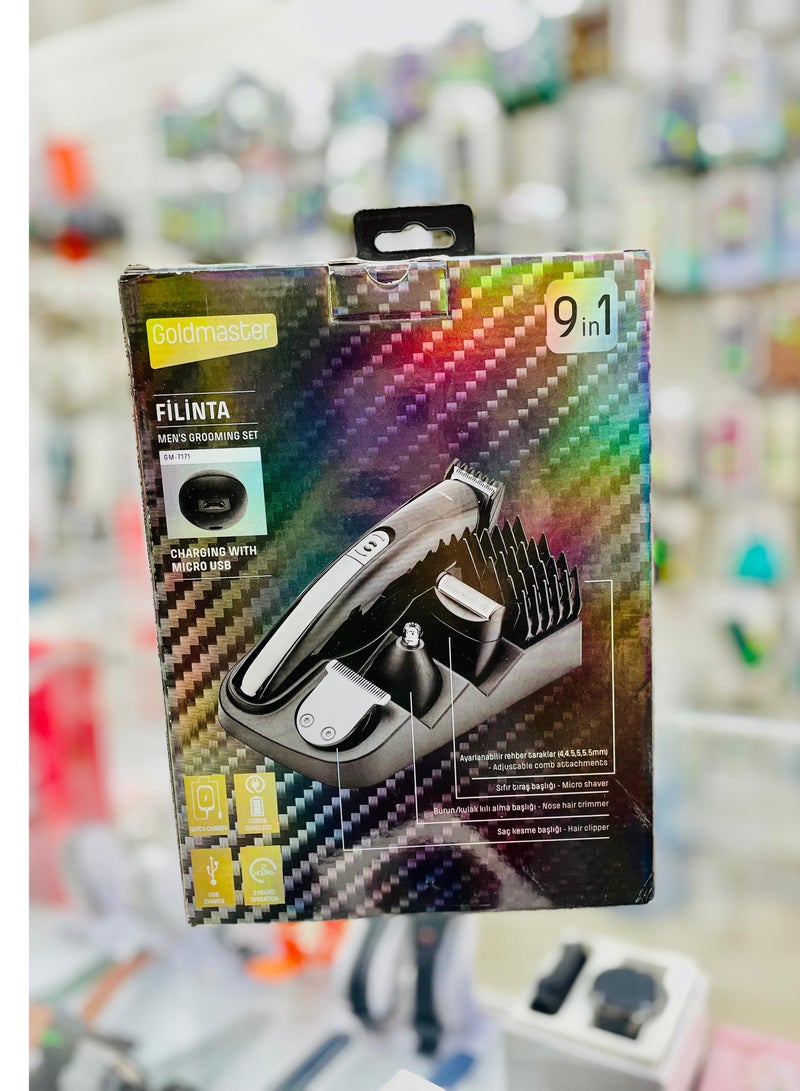 بوينت مجموعة ماكينة تشذيب الشعر 9 في 1 قابلة لإعادة الشحن عبر USB مع ملحقات متعددة، لون أسود - Image 2