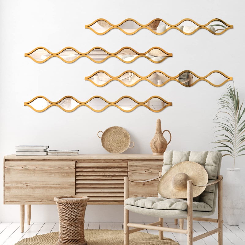 Qunclay Teardrop Mirror Wall Art Decorative Mirror Wall Decor Long Narrow Hanging Art for Apartment Living Room Bathroom Bedroom Entryway(Gold,4 Pcs) - Image 5
