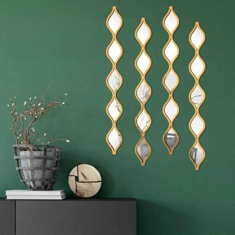 Qunclay Teardrop Mirror Wall Art Decorative Mirror Wall Decor Long Narrow Hanging Art for Apartment Living Room Bathroom Bedroom Entryway(Gold,4 Pcs) - Image 1