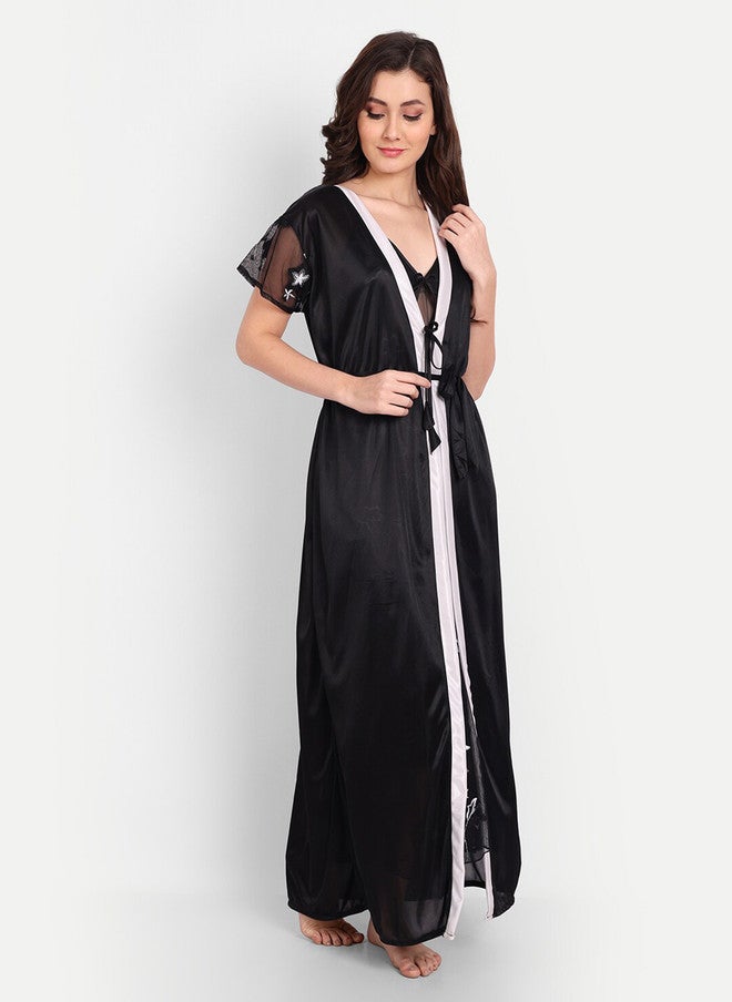 FIMS Embroidered Satin Maxi Nightdress With Robe & Thong Panty - Image 3