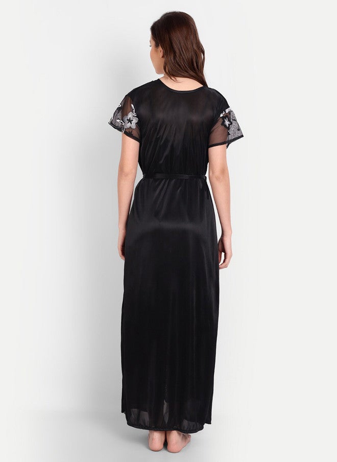 FIMS Embroidered Satin Maxi Nightdress With Robe & Thong Panty - Image 4