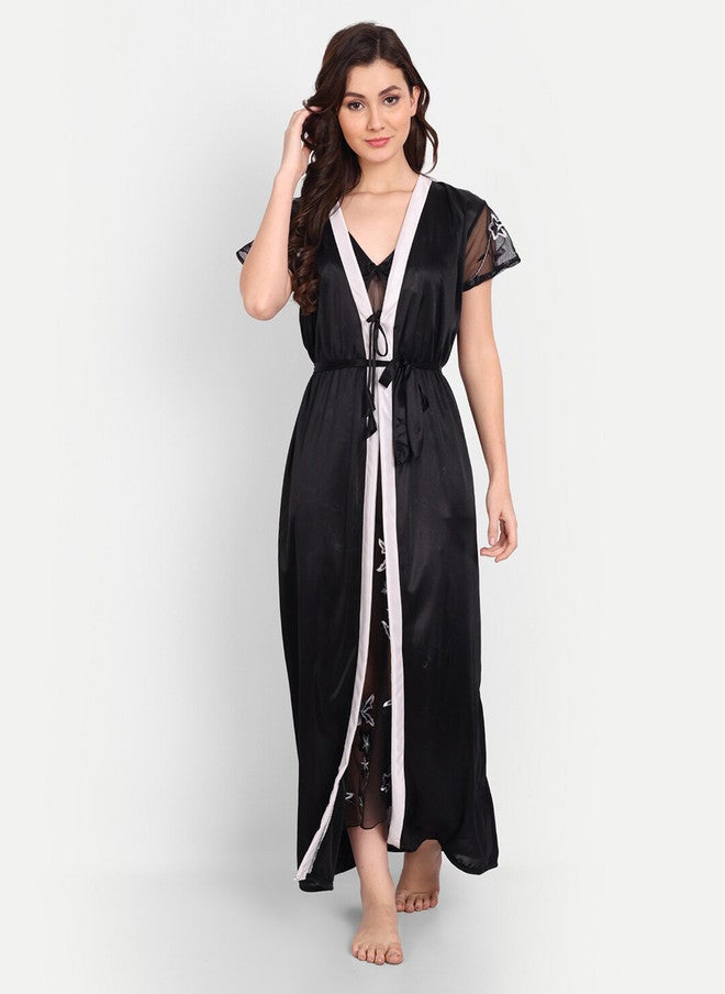 FIMS Embroidered Satin Maxi Nightdress With Robe & Thong Panty - Image 1
