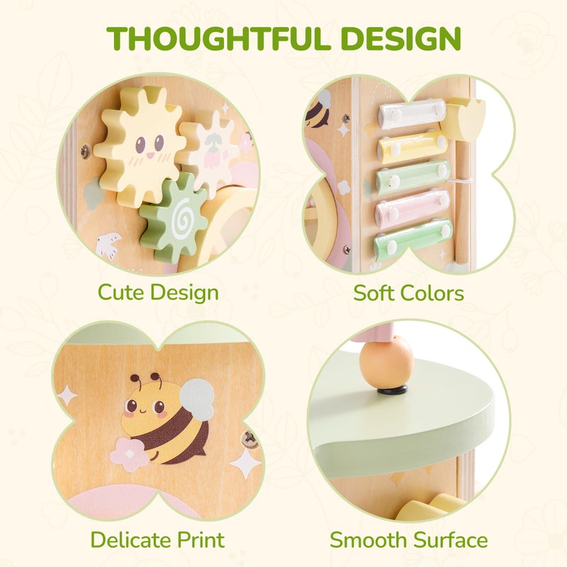 ROBUD Wooden Activity Cube, Educational Wooden Toys with 7 Functional Areas, Montessori Toys for 1+ Year Old Boys & Girls, Flower Bush Theme - Image 4