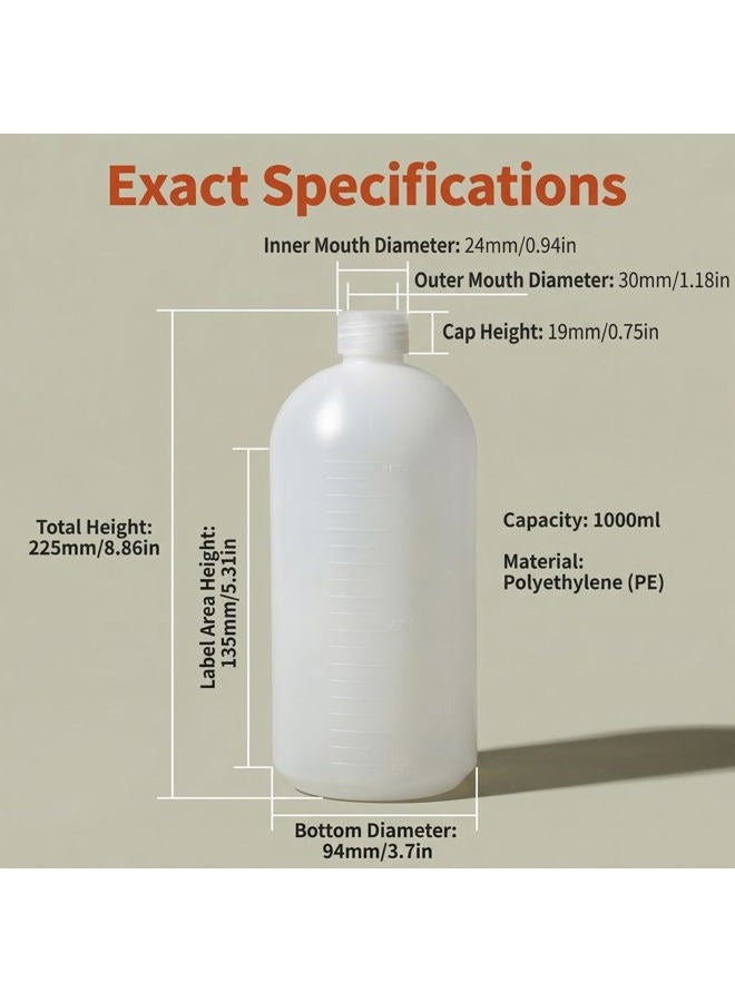 Natuworld 2PCS 1000ml/34oz Plastic Small Mouth Graduated Lab Chemical Reagent Bottle Sample Sealing Bottle with Inner Plug Leak-proof Laboratory Reagent Bottle Boston Rounds Liquid Storage Containers Jar Pot - Image 2