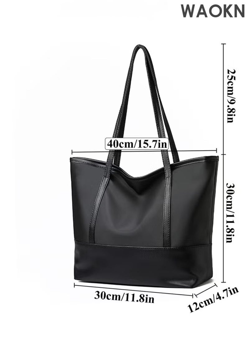 دبليو أيه أو كي أن حقائب يد نسائية، حقائب كتف أنيقة وبسيطة، حقائب يد بسحاب للاستخدام اليومي والعمل والسفر والدراسة والتسوق، حقيبة يد كبيرة الحجم من قماش أكسفورد بلون سادة، حقيبة كتف كلاسيكية متعددة الاستخدامات، مناسبة للجنسين، (أسود). - Image 5