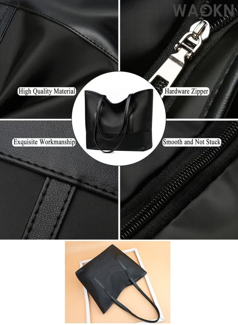 دبليو أيه أو كي أن حقائب يد نسائية، حقائب كتف أنيقة وبسيطة، حقائب يد بسحاب للاستخدام اليومي والعمل والسفر والدراسة والتسوق، حقيبة يد كبيرة الحجم من قماش أكسفورد بلون سادة، حقيبة كتف كلاسيكية متعددة الاستخدامات، مناسبة للجنسين، (أسود). - Image 4