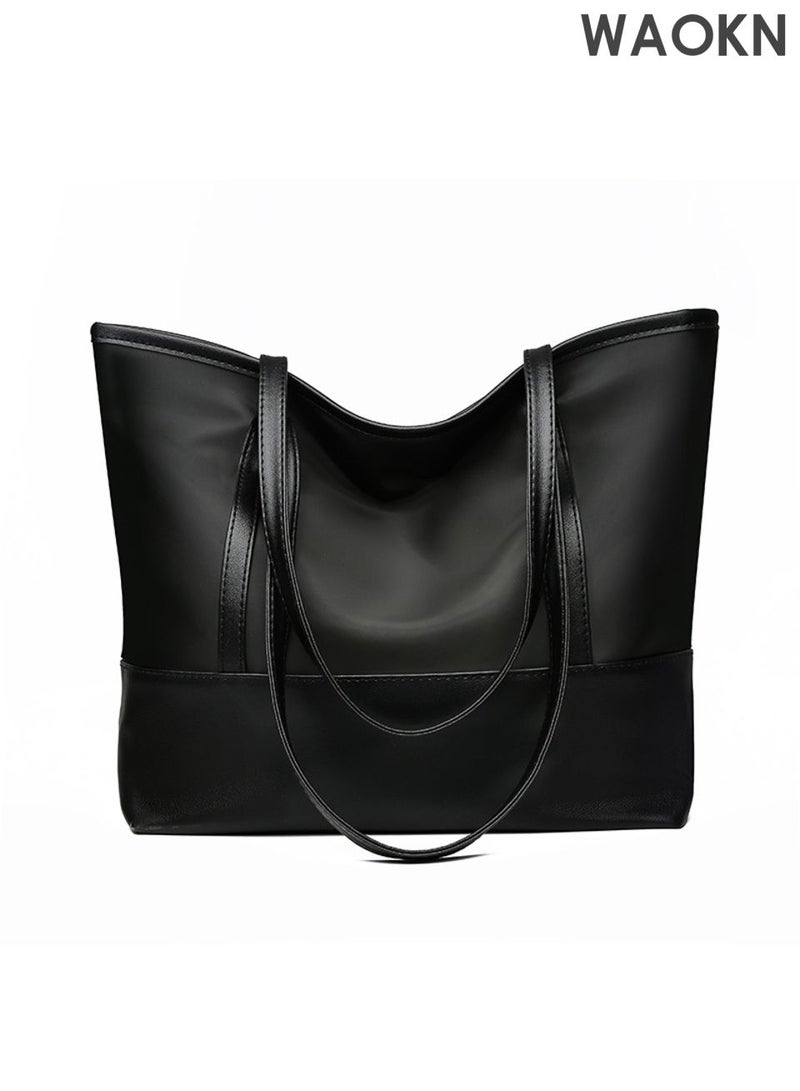 دبليو أيه أو كي أن حقائب يد نسائية، حقائب كتف أنيقة وبسيطة، حقائب يد بسحاب للاستخدام اليومي والعمل والسفر والدراسة والتسوق، حقيبة يد كبيرة الحجم من قماش أكسفورد بلون سادة، حقيبة كتف كلاسيكية متعددة الاستخدامات، مناسبة للجنسين، (أسود). - Image 1