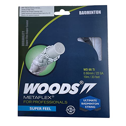 WOODS METAFLEX PRO Badminton Strings, 0.66mm / 22 GA (WD 66 Ti, 10m / 33 Feet) (Black) - Image 1
