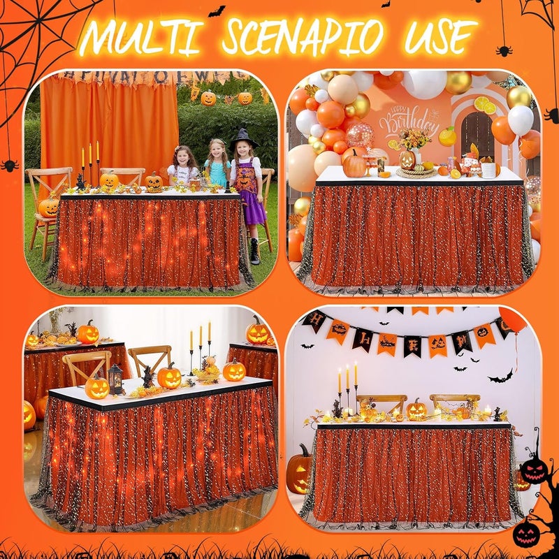 QueenDream 14ft Black Orange Table Skirts Halloween Tulle Table Skirting Tutu Table Cloth for Baby Shower Banquet Birthday Party Graduation Decoraitons - Image 5