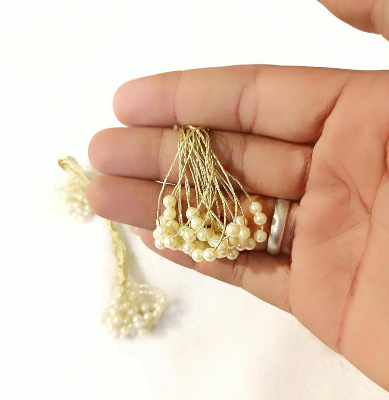 Haoser Pearl Tassle Charms, Multi-Purpose Handmade Bunch Tessles for Jewelry, Fabric Fringe Beads, Decorating Crafting (Pearl White) - Image 2