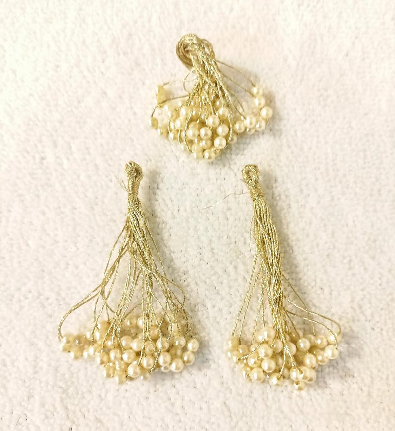 Haoser Pearl Tassle Charms, Multi-Purpose Handmade Bunch Tessles for Jewelry, Fabric Fringe Beads, Decorating Crafting (Pearl White) - Image 3