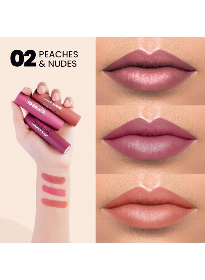MARS Matte Box Set of 3 Lipsticks for Women | Long-Lasting | Smooth Finish | Moisturising | One Swipe Pigmentation (3x3.2 gm) (02-Peaches & Nudes) - Image 2