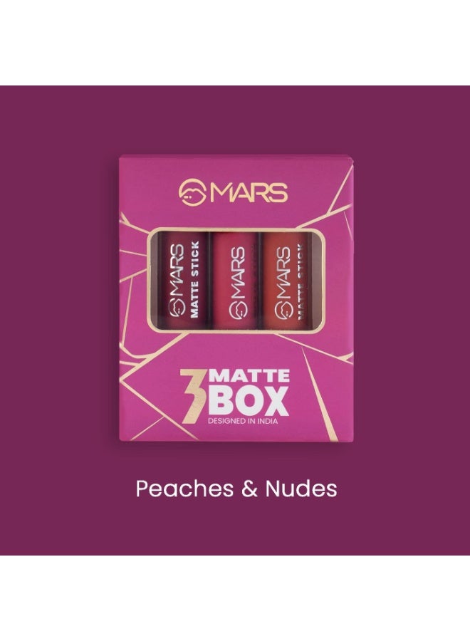 MARS Matte Box Set of 3 Lipsticks for Women | Long-Lasting | Smooth Finish | Moisturising | One Swipe Pigmentation (3x3.2 gm) (02-Peaches & Nudes) - Image 5