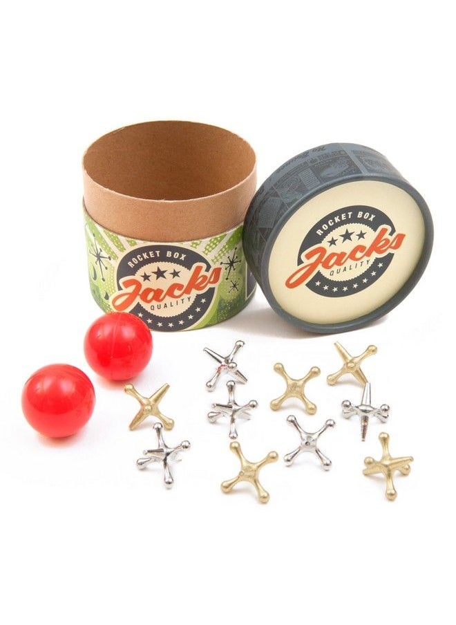 Rocket Box Jacks Game: Retro Toys Vintage Classic Games Of Jacks Gold And Silver Toned Jax Two Red Bouncy Balls Fun Toys For Kids And Adults Of All Ages. Family Board Games Night. Travel Size.  - Image 3