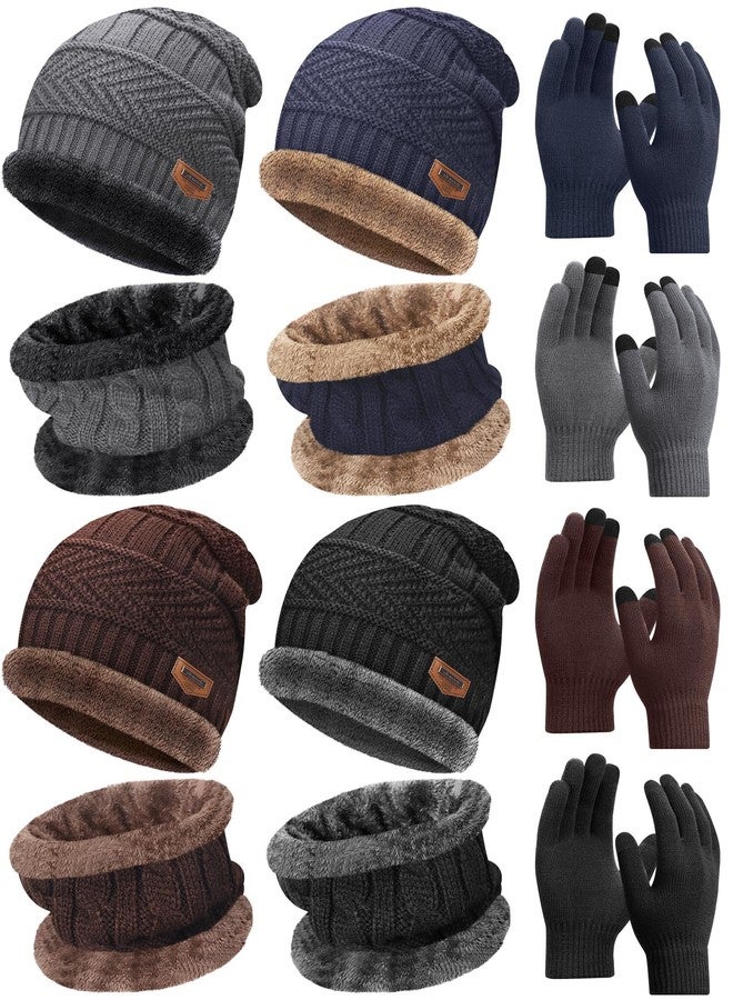 Liitrsh 4 Set Winter Hat Glove Scarf Sets for Kids Includes Knit Toddler Cap Beanie Windproof Skull Cap Touchscreen Mitten Touchscreen Gloves Neck Warmer Cold Weather Sets for Boy, 5-14 Years - Image 1