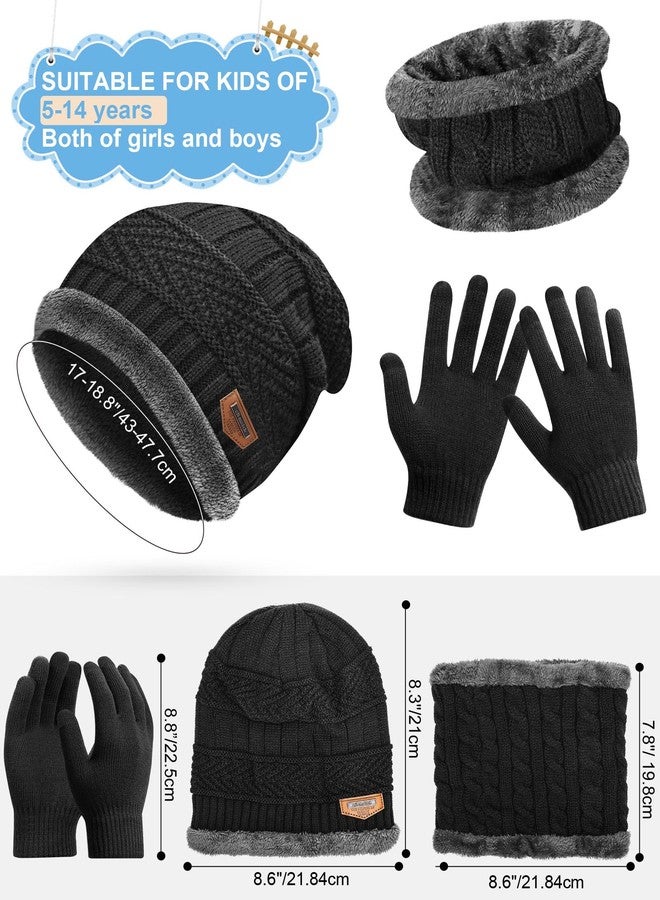 Liitrsh 4 Set Winter Hat Glove Scarf Sets for Kids Includes Knit Toddler Cap Beanie Windproof Skull Cap Touchscreen Mitten Touchscreen Gloves Neck Warmer Cold Weather Sets for Boy, 5-14 Years - Image 2