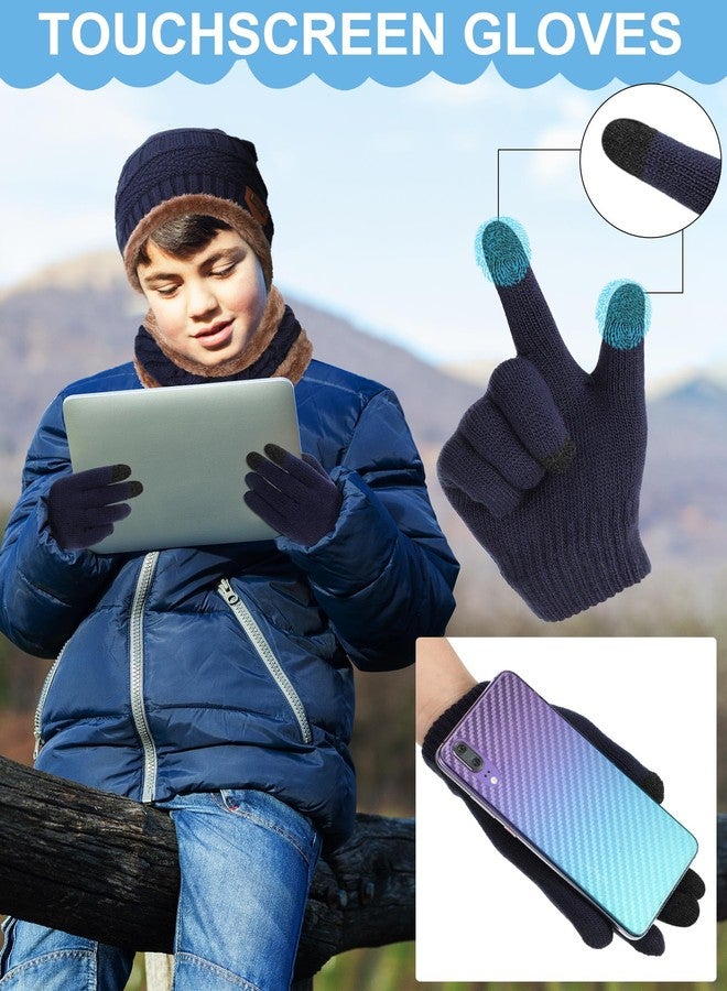 Liitrsh 4 Set Winter Hat Glove Scarf Sets for Kids Includes Knit Toddler Cap Beanie Windproof Skull Cap Touchscreen Mitten Touchscreen Gloves Neck Warmer Cold Weather Sets for Boy, 5-14 Years - Image 5