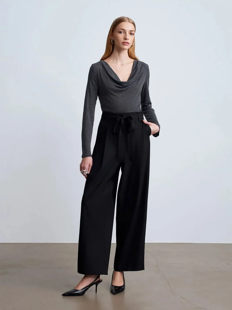 ديلفين DILVIN Women's Wide-Leg Crepe Trousers