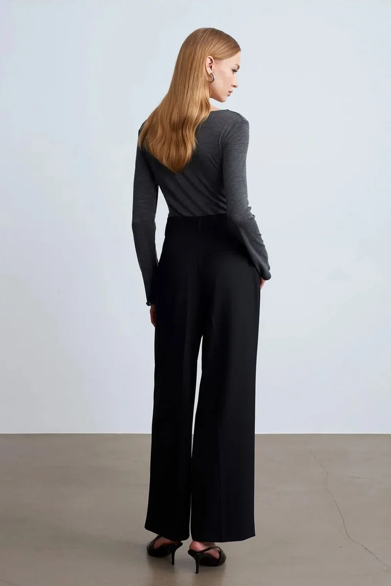 Dilvin Black DILVIN Women's Wide-Leg Crepe Trousers for Women | Best Price UAE
