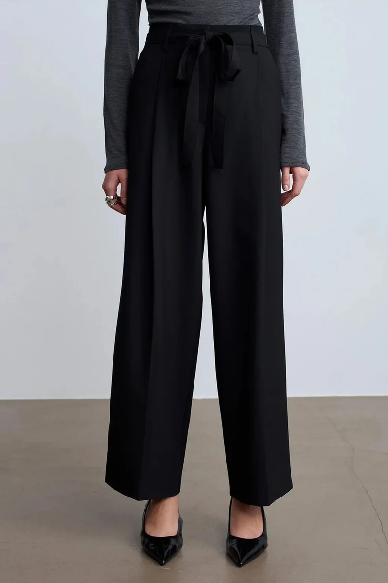 Dilvin Black DILVIN Women's Wide-Leg Crepe Trousers for Women | Best Price UAE