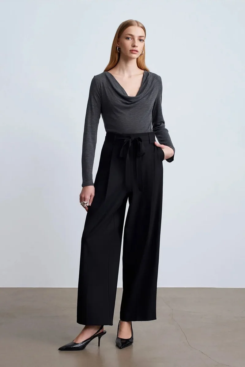 DILVIN Women's Wide-Leg Crepe Trousers