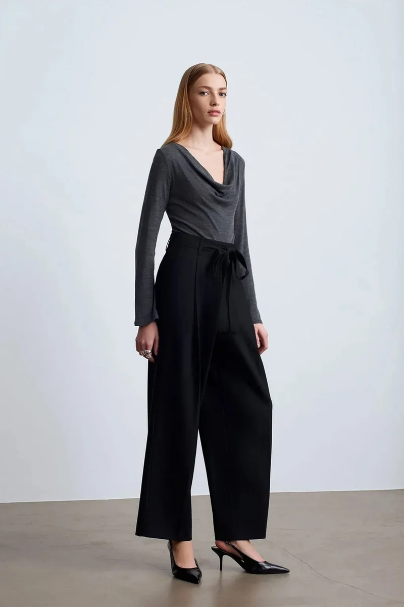 Dilvin Black DILVIN Women's Wide-Leg Crepe Trousers for Women | Best Price UAE