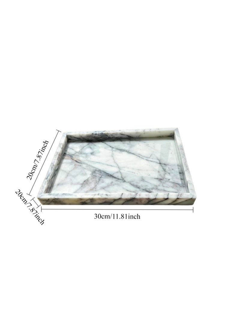 1pc Natural Marble Vanity Tray Set, Luxury Stone Organizer Tray in 3 Colors (Pink Purple/White Grey/Green), For Jewelry, Cosmetics & Perfume, Bathroom & Home Decor - Image 1
