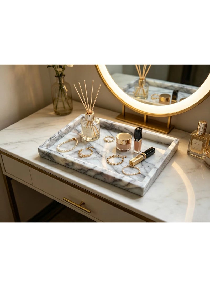 1pc Natural Marble Vanity Tray Set, Luxury Stone Organizer Tray in 3 Colors (Pink Purple/White Grey/Green), For Jewelry, Cosmetics & Perfume, Bathroom & Home Decor - Image 4
