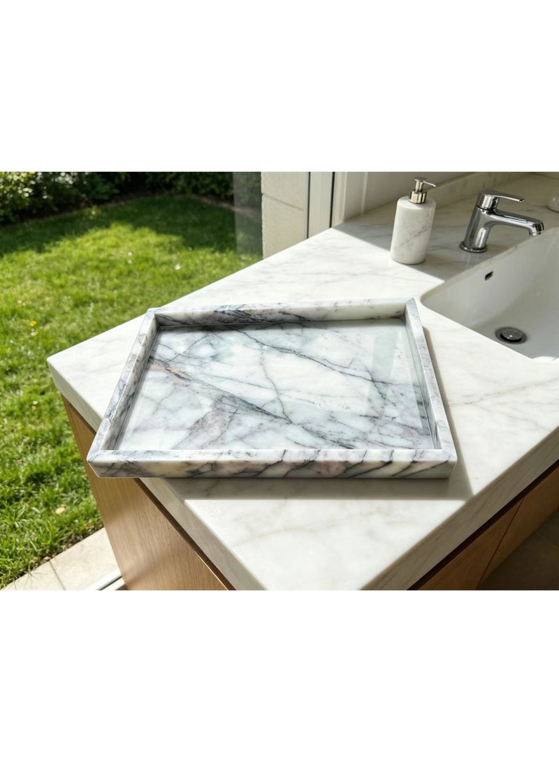 1pc Natural Marble Vanity Tray Set, Luxury Stone Organizer Tray in 3 Colors (Pink Purple/White Grey/Green), For Jewelry, Cosmetics & Perfume, Bathroom & Home Decor - Image 3