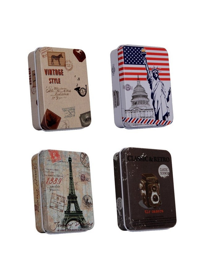 Lifestyle-You Lifestyle-You Beautiful Retro Tin Boxes for Multipurpose Use. Useful for Storing Small Stuff Like Small Jewellery, Medicine, Pills, Pen Drives etc. Storage Box (Pack of 4) - Image 1