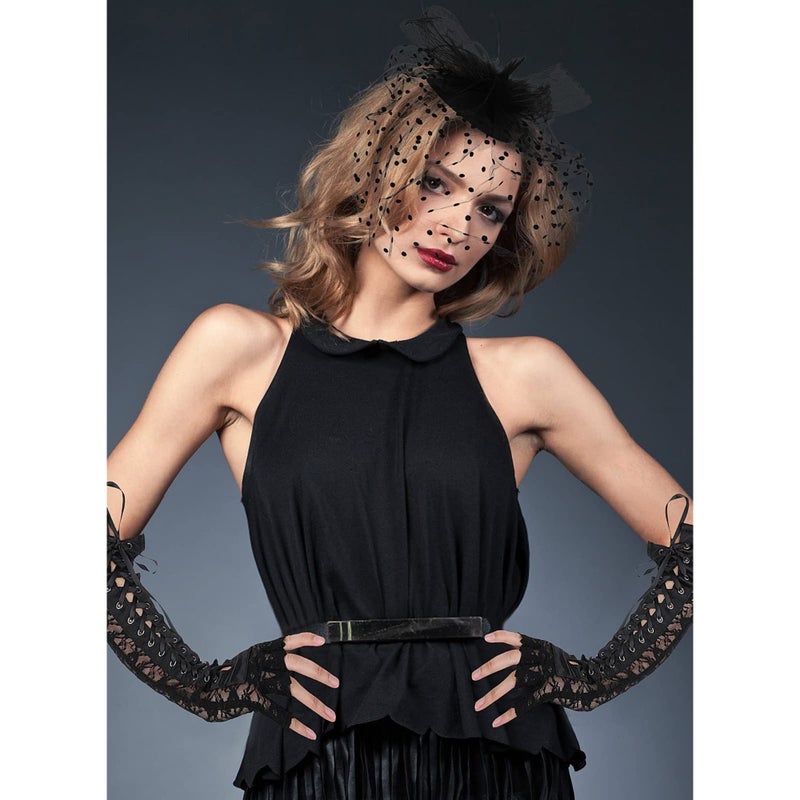 Barakah Women Lace Up Fingerless Gloves, Women's Long Satin Finger Gloves, Long Elbow Lace Up Steampunk Gloves, Costume Satin Arm Warmer, for Women and Girls for Dress Up Party - Image 3