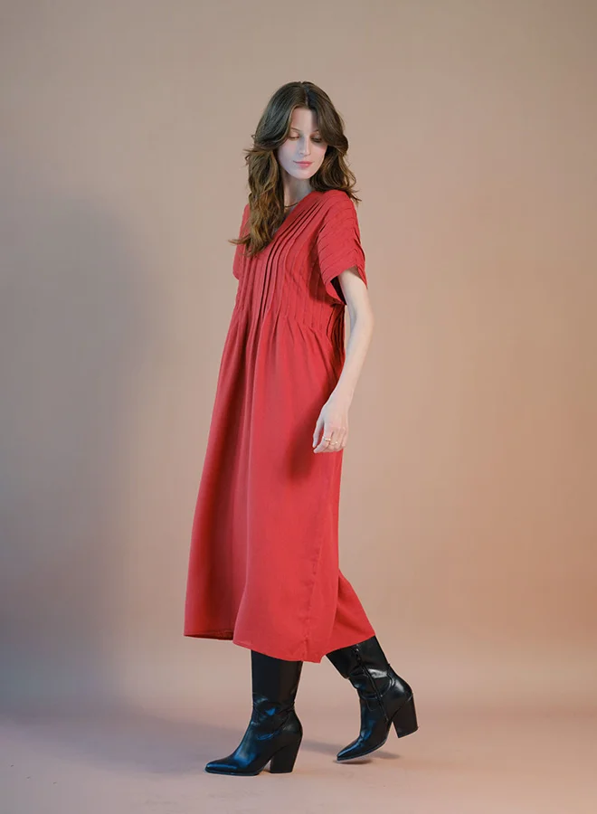 Virgio Linen Pintuck Kaftan Tie-Up Back Dress