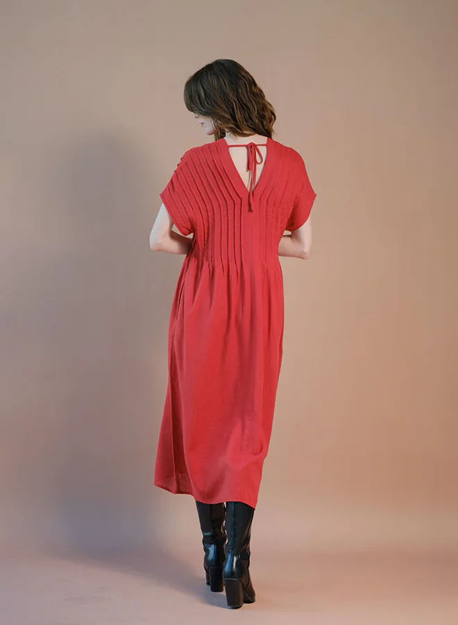 Virgio Linen Pintuck Kaftan Tie-Up Back Dress