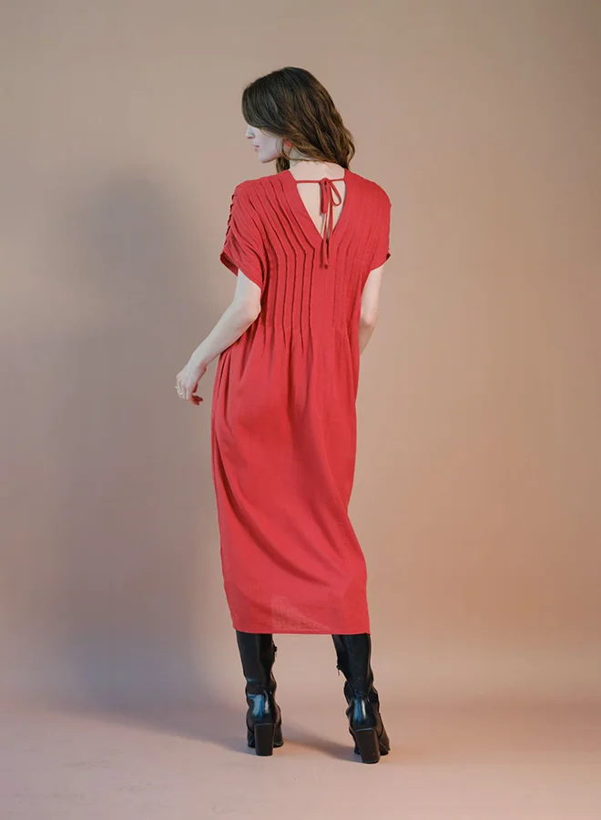 Virgio Linen Pintuck Kaftan Tie-Up Back Dress