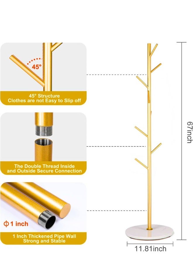 Chase Up Free Standing Hall Coat Tree with 7 Hooks, Stand Tree Rack with Marble Round Base, Entryway Coat Stand for Purses, Clothes, Scarves, for Hallway, Bedroom, Living Room, Golden-170*30*30cm - Image 2