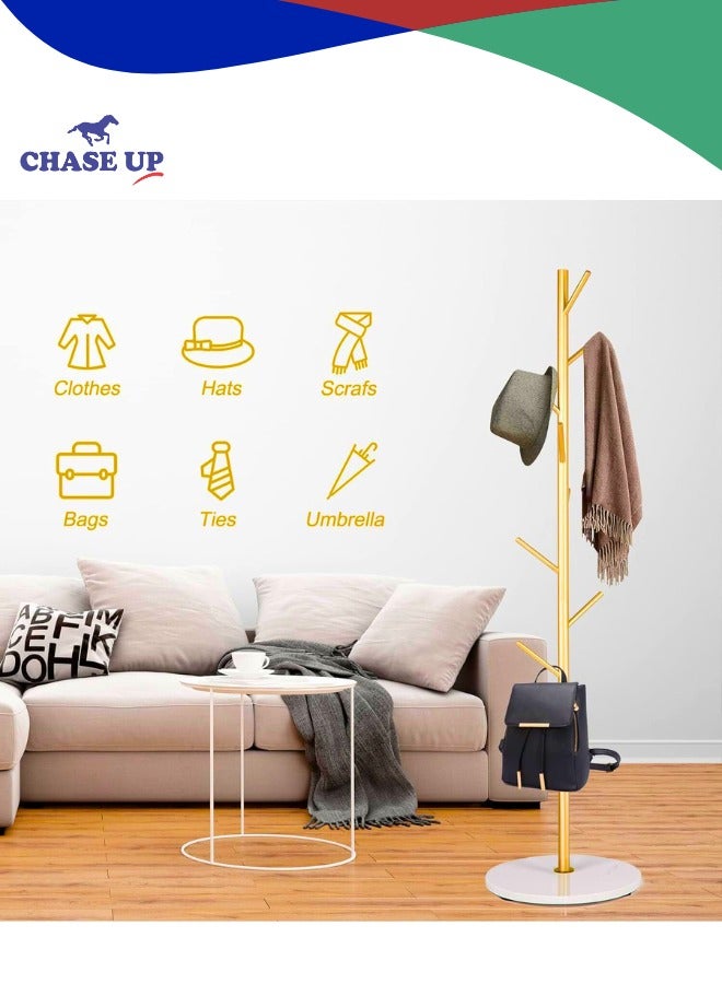 Chase Up Free Standing Hall Coat Tree with 7 Hooks, Stand Tree Rack with Marble Round Base, Entryway Coat Stand for Purses, Clothes, Scarves, for Hallway, Bedroom, Living Room, Golden-170*30*30cm - Image 3