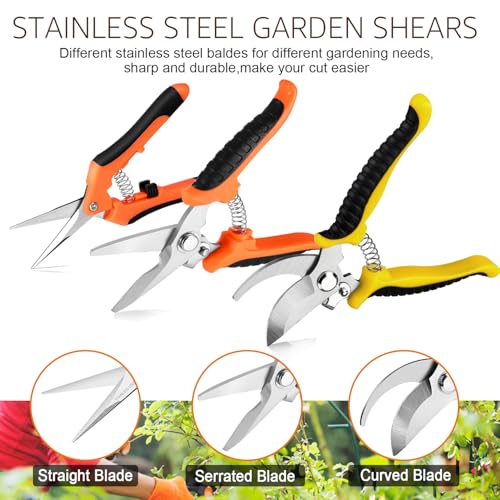 Wevove 3 Pack Garden Pruning Shears Stainless Steel Blades Handheld Pruners Set with Gardening Gloves - Image 3