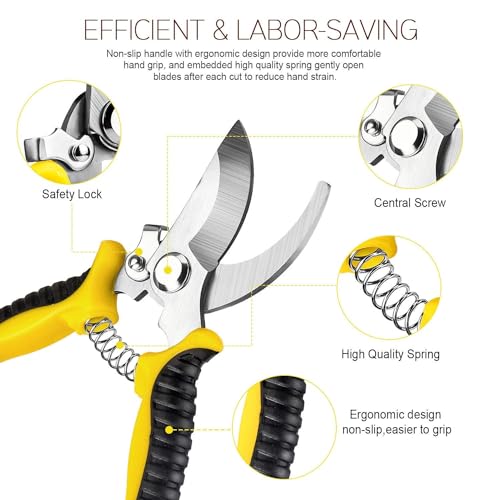 Wevove 3 Pack Garden Pruning Shears Stainless Steel Blades Handheld Pruners Set with Gardening Gloves - Image 4