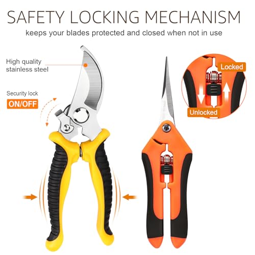 Wevove 3 Pack Garden Pruning Shears Stainless Steel Blades Handheld Pruners Set with Gardening Gloves - Image 5