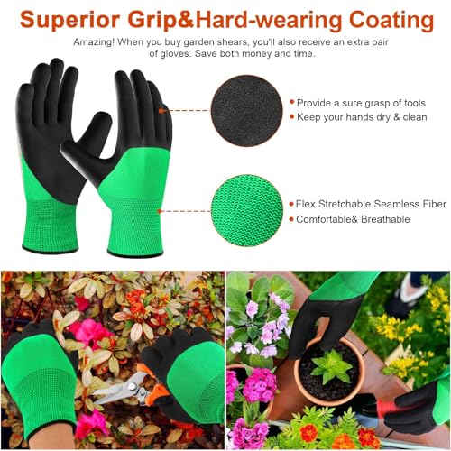 Wevove 3 Pack Garden Pruning Shears Stainless Steel Blades Handheld Pruners Set with Gardening Gloves - Image 2