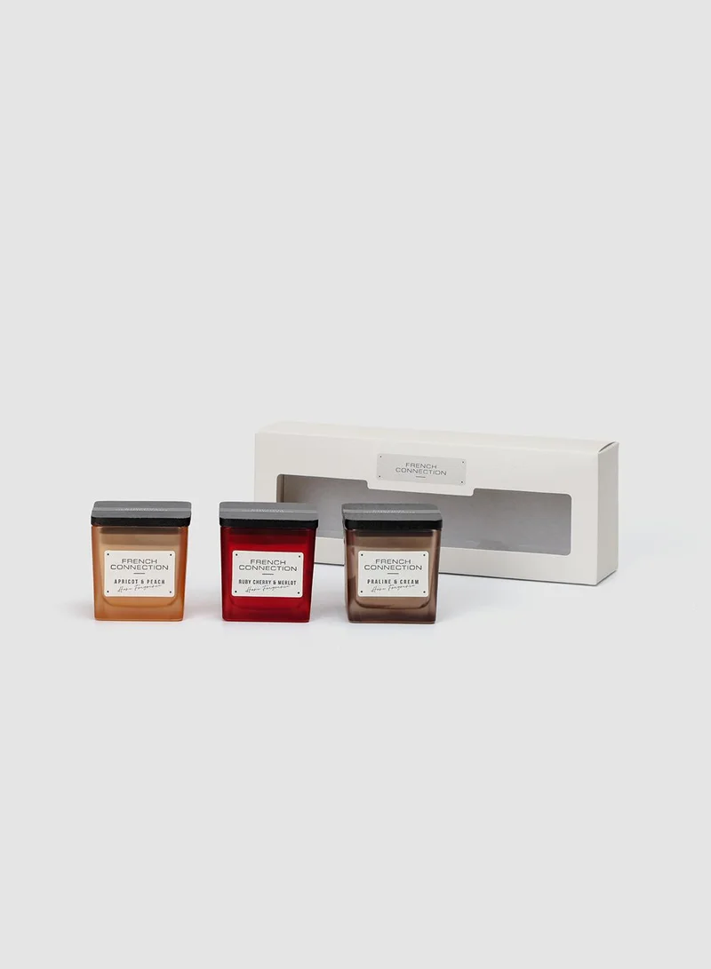 French Connection Square range Trio of Candles Gift Set 3 X 50G