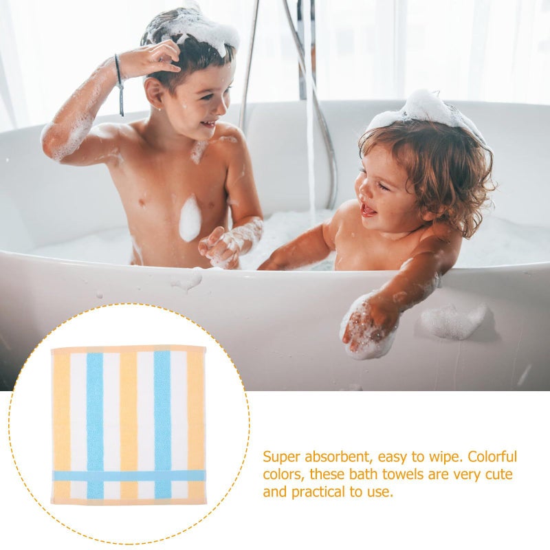 Soft Absorbent Cotton Washcloths 13.4 Inch Blue Striped Bath Face Towels 3 Pack - Image 4
