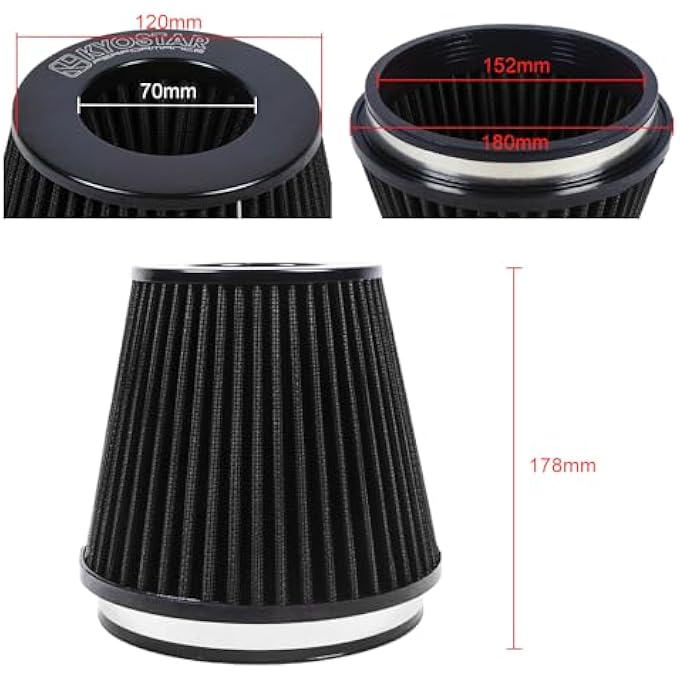 Kyostar Universal 6" 152mm High Flow Inlet Cold Air Intake Cone Replacement Dry Air Filter Black #2048 - Image 3