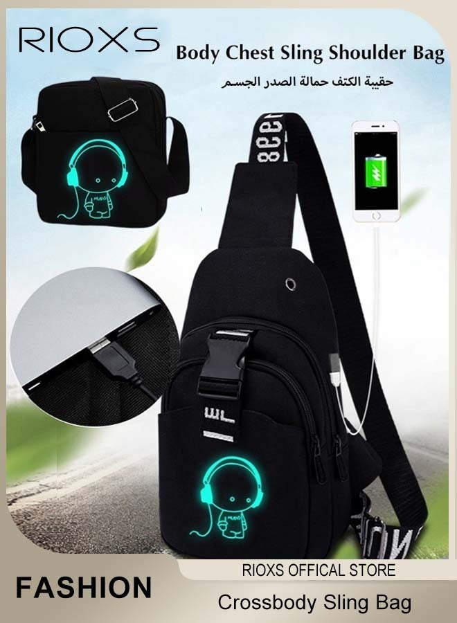 Crossbody Sling Bag Body Chest Sling Shoulder Bag for Men Women Casual Shoulder Backpack Bag Waterproof Chest Casual Bag with Usb Charging Port for Travel Hiking