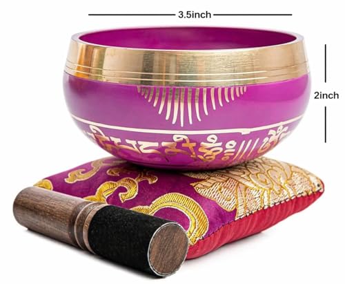 HIMALAYAN BAZAAR Tibetan Singing Bowl Set - Easy To Play for Beginners - Authentic Handcrafted Mindfulness Meditation Holistic Sound 7 Chakra Healing Gift by Himalayan Bazaar (Orchid) - Image 2