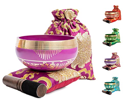 HIMALAYAN BAZAAR Tibetan Singing Bowl Set - Easy To Play for Beginners - Authentic Handcrafted Mindfulness Meditation Holistic Sound 7 Chakra Healing Gift by Himalayan Bazaar (Orchid) - Image 1