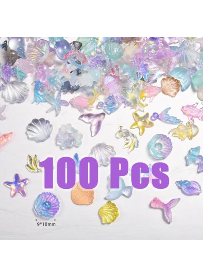 Quezadyl 100 قطعة من سحر الأظافر الراتنجية لشاطئ الصيف، موضوع المحيط، ألماس الراين 3D، سحر نجمة البحر للأظافر، قواقع البحر، نجمة البحر، دلفين، ذيل السمكة، جواهر الأظافر للنساء، مستلزمات الأظافر، تزيين المانيكير - Image 3