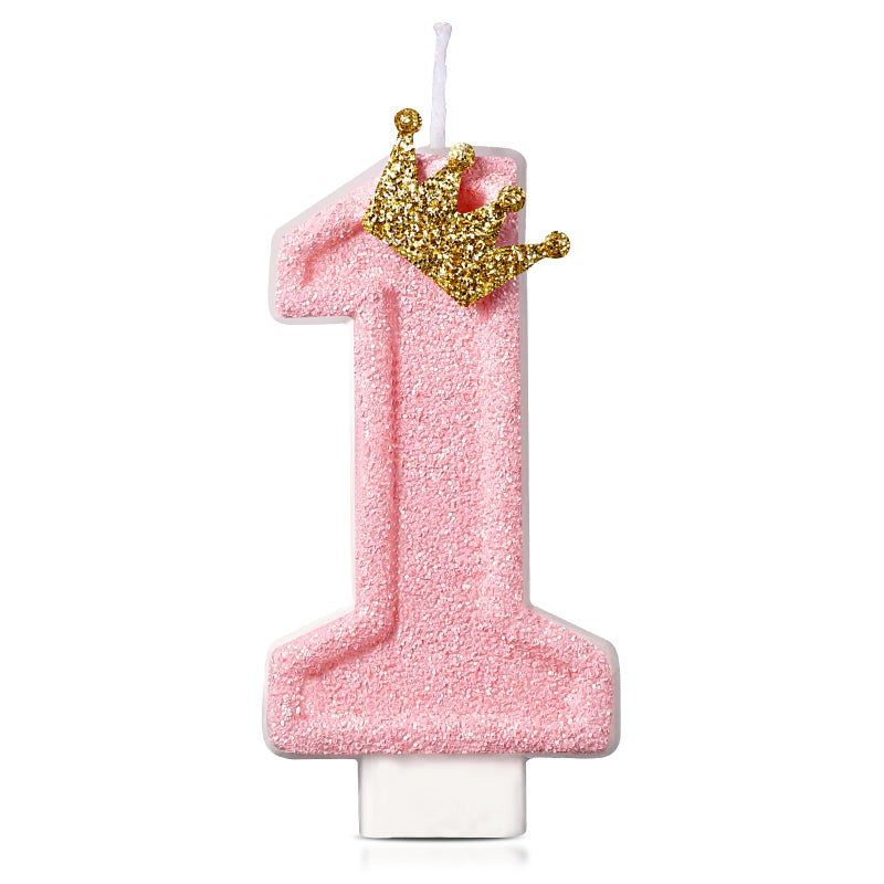 Conelist Candle Pink Number 1 Candle Cute Berry First Birthday Decor Number 1 Candle for Cake Topper Party Supplies 1st Birthday Anniversary Decorations (Crown) - Image 1