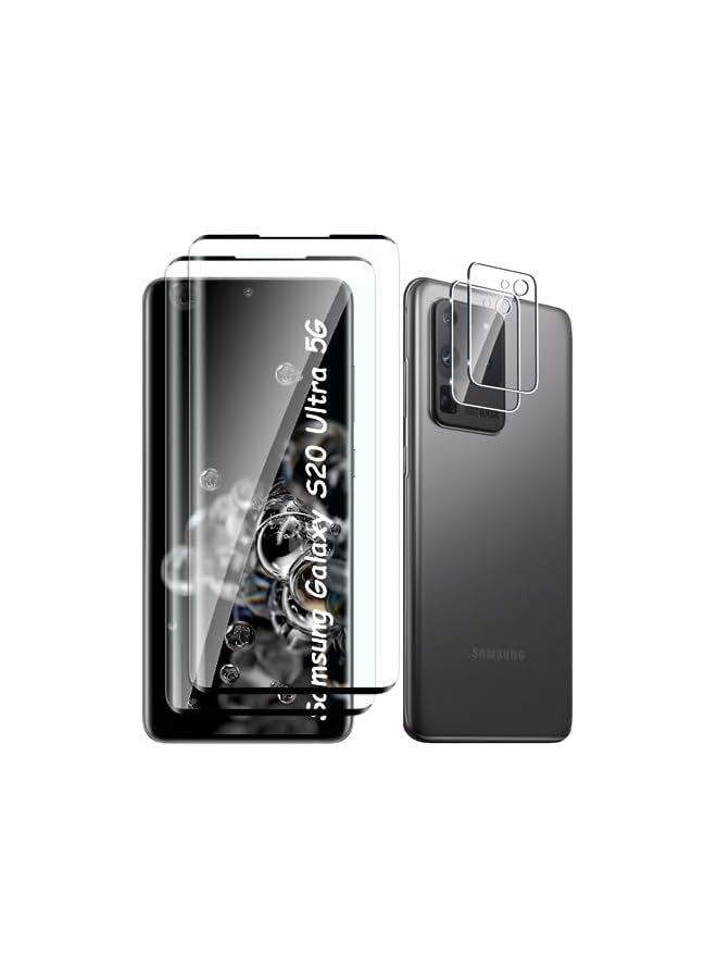 جي تيك [عبوتان + عبوتان] واقي شاشة من الزجاج المقسى متوافق مع هاتف Galaxy S20 Ultra والكاميرا، بدون فقاعات، صلابة 9H، مضاد للخدش، منحني ثلاثي الأبعاد، واقي شاشة عالي الدقة لهاتف Galaxy S20 Ultra - Image 1